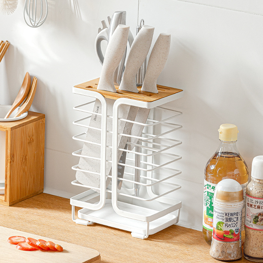 Kitchen supplies iron with tray draining knife holder multi-purpose countertop storage and finishing knife rack