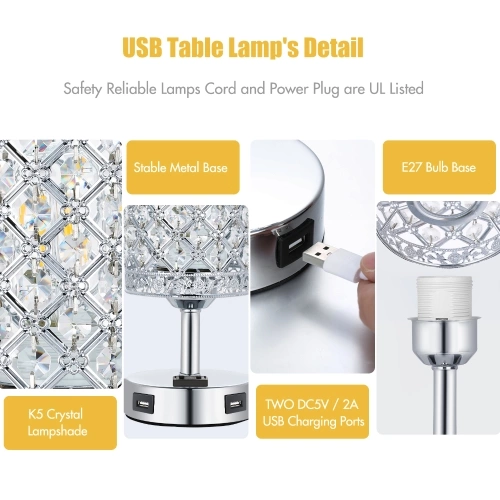 Tomshine Crystal Table Light with Socket and Dual USB Ports