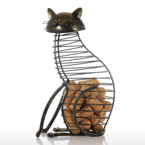Tooarts Cat Wine Cork Container Home Decor Iron Craft Gift Handicraft Animal Ornament