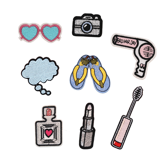 summer style cosmetic theme sunglasses makeup design iron on embroidery patches for suitcase bags caps