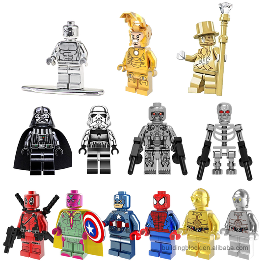 Popular Chromed Darth Vader Mr. Gold C-3PO Iron Spider Pool Mini Action Figure Building Block Toys For Kids