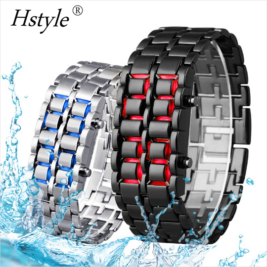 New Fashion Men Women Lava Iron Metal LED Faceless Bracelet Watch Wrist watch Full Stainless Steel Watch(Sliver And Blue) WP002