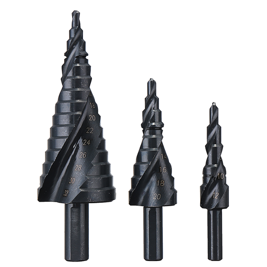 3pcs 4-12/20/32mm HSS Step Drill Bit Set TiAlN Coated Spiral Grooved Hole Cutter