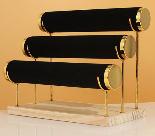 Kainan Bracelet display stand three-layer wooden bottom golden wrought iron jewelry props display watch display stand