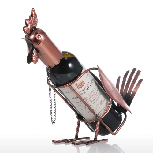 Tooarts Rooster Wine shelf Metal Practical sculpture Home decoration Crafts