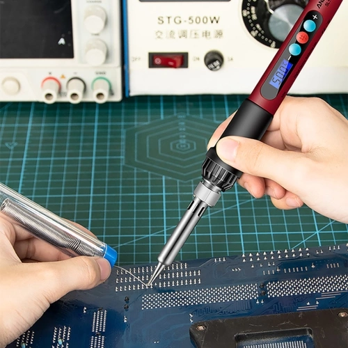 ANENG SL103 26pcs Mini Electric Soldering Iron with LCD Digital Display 180°C~500°C Adjustable Temperature 60W Intelligent Soldering Iron Kit with Tweezers Multimeter Test Pen Pliers Thermocouple Tin Extractor Tin Wire for Electronic Components Repair
