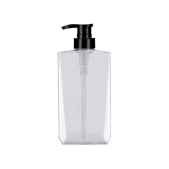 Stock available PET press pump grey square 16oz plastic bottle transparent shampoo bottle 500ml