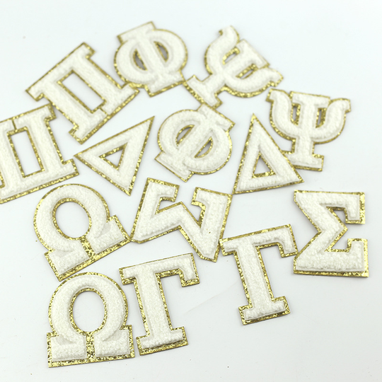 Greek Alphabet Chenille Patch Iron On Backing Stickers Patch Greek Letter Patches With Sequins