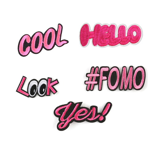 pink fomo cook yes custom made logo iron on word patches embroidery for clothes bag hat