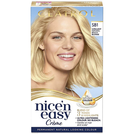 Clairol Nice' n Easy Crème Natural Looking Oil Infused Permanent Hair Dye 177ml (Various Shades) - SB1 Ultra Light Natural Beach Blonde