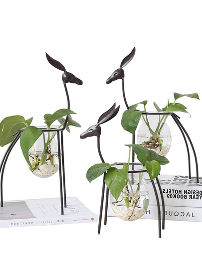 Iron Deer Flower Vase Creative Hydroponic Container Glass Home Decoration